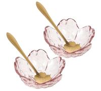 Veemoon Bol en Verre pour Huiles Essentielles et Soins du Visage, Lot de 2 Sets de Bols Mélangeurs de Fleur de Cerisier avec 2 Cuillères Dorées, pour Salon de Beauté et Massage Spa, Usage