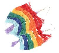 Veemoon Boucles D’oreilles Bohèmes Pendantes en Coton Tressé, Multicolores Dégradées, Forme Feuille, Femme et Adolescente, Accessoires de Fête et Quotidien, Style Ethnique, Légères