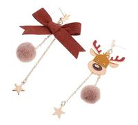Veemoon Boucles D'oreilles Pendantes de Noël pour Femmes, Modèle Asymétrique Renne, Noeud Décoratif et Étoile à Cinq Branches, Alliage Léger, Longue à Suspendre Festive, 1 Paire