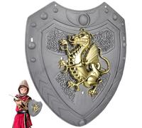 Veemoon Bouclier dragon en plastique doré pour enfants, accessoire de performance pour enfants, accessoire de déguisement de chevalier médiéval vintage pour enfants, accessoires de costume de