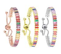 Veemoon Bracelet Ajustable en Cristal Lot de 3 - Bracelets Jonc en Cristal Argenté, Or et Rose Gold, Pierres Précieuses Multicolores, Bijoux Femme Élégants pour Présent et Tenue