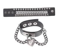 Veemoon Bracelet Clouté Cuir Avec Rivets Pendentif Cœur Et Chaîne Ajustable Accessoire Mode Pour Femme