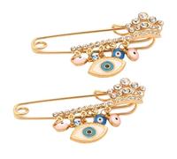 Veemoon Broche Œil Maléfique pour Femme en Alliage Doré, Lot de 2 Épingles Décoratives Turques Bleu, Accessoire Mode pour Châle, Pull et Manteau, Bijou Esthétique et Solide, Présent