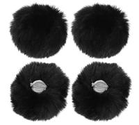 Veemoon Broche Pompon Duveteux Noir 8 CM Lot de 4, Accessoires Mode Femmes pour Vêtements, Chapeaux et Loisirs Créatifs, Décoration Amovible pour Couture DIY