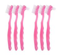 Veemoon Brosse à Dents Double Face pour Prothèse Dentaire, 6 Pièces, Poils Souples, Brosse de Nettoyage pour Appareil Dentaire, Nettoyant pour Faux Dents, Couleur Rose Vif, Soin