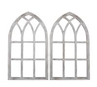 Veemoon Cadres Muraux Décoratifs en Bois Vintage 2 Pièces - Faux Cadre de Fenêtre Cathédrale en Arche Style Rustique Ferme Grosse Taille Décoration Murale Intérieure pour Salon
