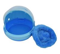Veemoon Cage de Transport Portative pour Perroquets et Petits Oiseaux, Petite Taille, Coque en Plastique Bleu Transparent, Coussin en Peluche Bleue, Cage Respirante et Légère pour Voyage