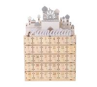 Veemoon Calendrier de Compte à Rebours en Bois Beige avec 30 Mini Tiroirs et Lumière LED pour Décoration Maison du Ramadan et Fête de L'aïd