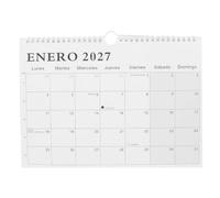 Veemoon Calendrier mural minimaliste espagnol A4, janvier 2027 à juin 2028 | Calendrier de 18 mois (11,8 x 8,7 pouces), reliure spirale double, agenda inscriptible avec crochet de suspension,