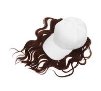 Veemoon Casquette Baseball Blanche Femme avec Perruque Intégrée Longue Bouclée Look Naturel Légère et Confortable pour Extérieur et Voyage