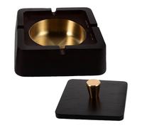 Veemoon Cendrier Carré avec Couvercle en Bois et Doublure en Acier Inoxydable, Cendrier Coupe-Vent pour Intérieur et Extérieur, Accessoire Pratique pour Bureau, Salon et Terrasse,