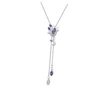 Veemoon chaîne de chandail coloré femme pour perlé accessoires de déguisements charbonnier pendentif chaîne de pull chaîne de cou Collier chic chaîne de manteau alliage Blue