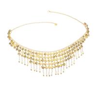 Veemoon Chaîne de Taille Bohème Dorée avec Pompons et Pendentifs Clochettes, Ceinture de Danse du Ventre Réglable à Franges, Accessoire Ethnique pour Spectacles et Performances Féminines