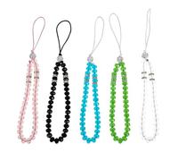Veemoon Chaîne pour Étui de Téléphone Portable 5 Pièces pour Usage Quotidien, Lanière Anti-perte Légère en Perles de Verre, Couleurs Variées Blanc, Noir, Rose, Bleu Lac et Vert Prairie
