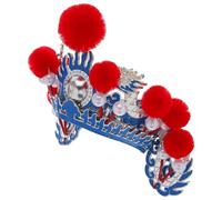 Veemoon Chapeau D’opéra de Pékin, Couvre-chef Traditionnel Chinois, Plastique et Fil, Bleu Pompon Rouge, Ajustable et Confortable, pour Hommes et Femmes, Scène et Fête