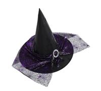 Veemoon Chapeau De Sorcière Halloween Imprimé Toile D'araignée Violet En Mesh Léger à Large Bord Femme Fête Et Festival Taille Unique