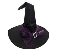 Veemoon Chapeau de Sorcière pour Halloween Violet Froncé Voile Toile D’Araignée Motif Étoiles et Lunes Accessoire de Déguisement Femme pour Fête Costumée Carnaval et Cosplay