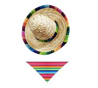 Veemoon Chapeau Sombrero Mexicain en Paille pour Chien et Chat Bandana Triangulaire Coloré - Accessoires Costume Mexicain 2 Pièces - Ajustable, Léger et Adapté aux Petits Animaux