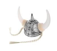 Veemoon Chapeau Viking en Corne de Bœuf avec Tresses, Argenté, Accessoire Déguisement pour Costume Viking, Fête, Halloween et Jeu de Rôle, Couvre-Chef Original pour Adultes, Casque Romain