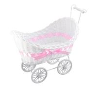 Veemoon Chariot Décoratif en Rotin Tressé Rose, Mini Tricycle Ornement Tricoté pour Décoration Maison, Shower Bébé, Anniversaire, Panier Fleuri Vintage en Canne, Accessoire Déco Original