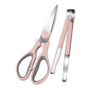 Veemoon Ciseaux Cuisine Multifonctionnels Inoxydables et Pince à Barbecue Ergonomique, Taille Moyenne, Acier Inox 304, Antidérapant, pour Barbecue Cuisine, Ensemble 2 Pièces Rose