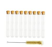 Veemoon Clear Glass Test Tubes with Cork Stoppers and Cleaning Brush for Storage of Powders and Liquids - Ideal for Experiments and Confectionery Seasoning - Available in Sets of 8