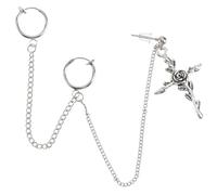 Veemoon Clip D’oreille Monobloc en Alliage Argenté Croix Design, Boucle D’oreille Créative sans Trou pour Femme et Homme, Accessoire pour Tenue Quotidienne et Fêtes