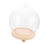 Veemoon Cloche en Verre Borosilicate 15 CM Diamètre Base en Bois Jaune Housse Anti-Poussière pour Fleurs Immortelles Décoration Intérieure Élégante pour Présentation et Protection