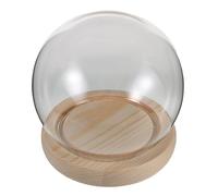 Veemoon Cloche en Verre Ronde Transparente Φ11Cm avec Socle en Bois Protection Anti-Poussière pour Fleurs Éternelles Figurines en Argile et Décoration de Bureau