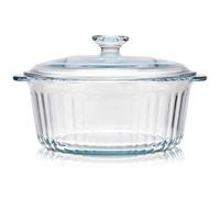 Veemoon Cocotte en Verre Borosilicate Ronde 24L avec Couvercle Transparent Plat à Four en Verre pour Cuisson Uniforme et Polyvalente pour Mijotés et Soupes