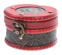 Veemoon Coffret à Bijoux Vintage en Bois, Petit Modèle Rond, Cuir