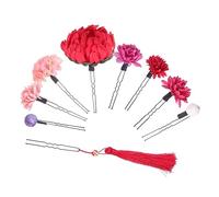Veemoon Coffret De 9 Pièces Épingles à Cheveux Kimono Avec Pompons Et Fleurs - Accessoires Chinois Élégants Pour Coiffure Et Décoration De Cheveux Femmes