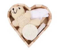Veemoon Coffret de Bain pour Femme Accessoires Cœur en Bois et Synthétique, 6 Pièces, Moufles de Bain et Brosse Visage pour Nettoyage et Apaisement Peau la Maison ou Hôtel