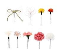 Veemoon Coiffe de Style Japonerie Kimono 9 Pièces Ornement de Cheveux Fleur de Chrysanthème Rouge Accessoires Décoratifs Féminins pour Cérémonie et Fête