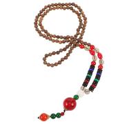 Veemoon Collier de Perles en Bois Design Long Polyvalent Vintage Ethnique Pendentif Boucle de Paix Accessoire pour Contemplation Feng Shui pour Homme et Femme
