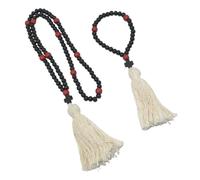 Veemoon Collier Religieux en Perles de Bois avec Pendentif Croix et Pompon Lot de 2 110 Perles Long Bijou Chrétien Décoratif pour Miroir de Voiture et Intérieur Présent Symbolique