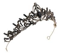Veemoon Couronne Baroque Noire Vintage en Cristal pour Mariage et Bal, Tiare de Reine Gothique 1 Ancien Or Noir, Accessoire de Mariage Noir Élégant pour Mariée et Costume de Sorcière