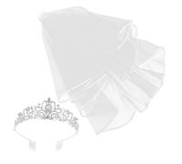 Veemoon Couronne De Mariée En Strass Avec Voile Argenté 2 Pièces Ensemble, Taille Unique, Accessoires De Mariage Pour Femmes, Fêtes Nuptiales Et Anniversaires