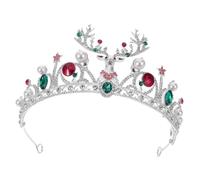 Veemoon Couronne de Noël Alliage Argenté avec et Perles -tête Cerf Baroque Rond Accessoire de Fête Polyvalent pour Mariage Bal et Costume de Père Noël