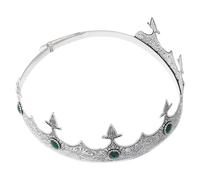 Veemoon Couronne Royale Médiévale Ajustable en Métal Couleur Argenté Ancien et Vert Tiare pour Costume de Roi et Prince Accessoire Cosplay pour Fête Anniversaire Bal ou Noël