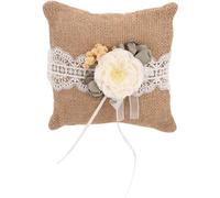 Veemoon Coussin Forme Unique en Lin Rustique pour Alliances de Mariage avec Fleur en Dentelle et Lignes Douces pour Photos de Mariage