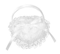 Veemoon Coussin Porte-alliances Satin Mini avec Dentelle Élégant Anneau Forme de Cœur pour Décoration Mariage Portable et Résistant Cérémonie et Fête