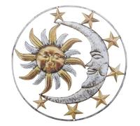 Veemoon Décoration Murale en Fer Forgé Soleil et Lune, Applique Murale Extérieure Résistante la Décoloration, Ornement Décoratif pour Jardin et Terrasse, 1 Pièce Couleur Jaune, Art Mural