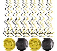 Veemoon Décorations Suspendues en Spirale 24 Pièces, Plastique Léger, 12 Dorées 12 Noires, Tourbillons Suspendus pour Plafond, Fête d'anniversaire, Mariage et Shower, Décoration Festive