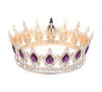 Veemoon Diadème Baroque Doré Cristaux en Strass Couronne de Mariée Ronde Violet Profond Tiare Élégante pour Mariage Fête et Célébrations Bandeau Décoratif Féminin