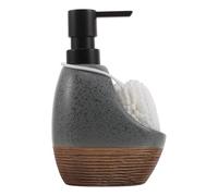 Veemoon Distributeur de Savonnette en Céramique Gris 2-en-1 Flacon Pompe Rechargeable pour Gel et Liquide Vaisselle Anti-Goutte Accessoire Salle de Bain Cuisine Moderne 1 Pièce