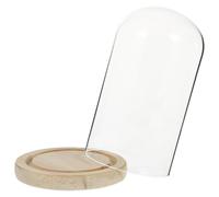 Veemoon Dôme en Verre Transparent 12X21 CM avec Socle en Bois Naturel Antidérapant Couverture de Fleurs Éternelles pour Décoration Intérieure Protection Anti-Poussière pour