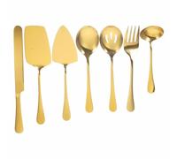 Veemoon Ensemble 7 Pièces de Couverts en Acier Inoxydable 12 Pouces Doré pour Service Gâteau, Spatule, Couteau, Fourchette et Cuillères - Vaisselle de Restaurant Occidentale pour Fêtes