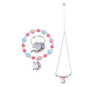 Veemoon Ensemble Bijoux Licorne pour Garçon et Filles 3 Pièces Plaqué Or Coloré Collier Bracelet Bague Thème Dessin Animé pour Déguisement et Présent Anniversaire Fille