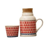 Veemoon Ensemble Bouilloire et Tasse en Céramique Rétro 12L avec Couvercle Liège Pichet Solide pour Boissons Chaudes et Froides Service à Thé Vintage Maison et Bureau